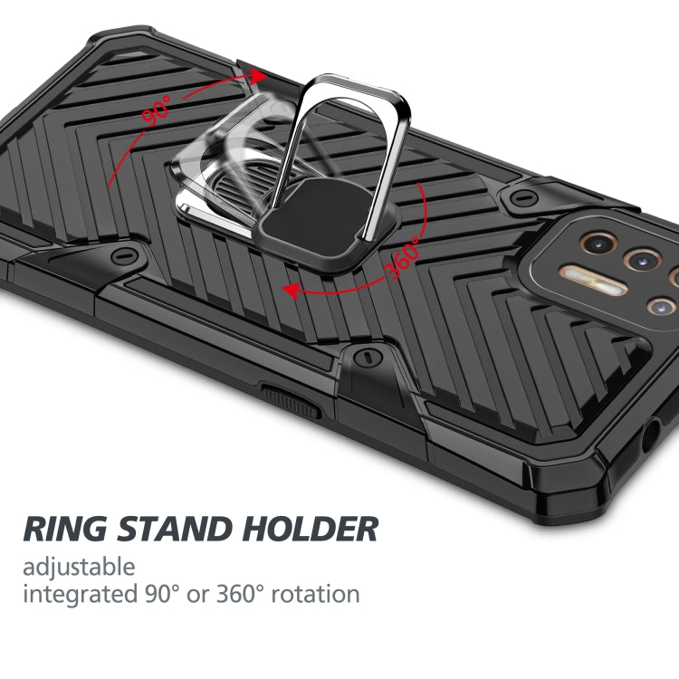 For Motorola Moto G9 Plus Cool Armor PC + TPU Shockproof Case with 360 Degree Rotation Ring Holder