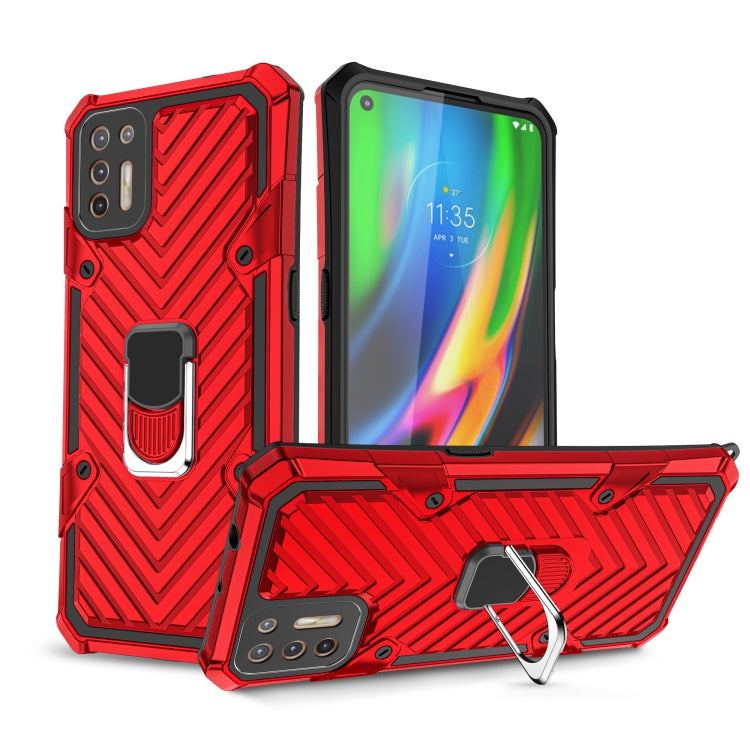 For Motorola Moto G9 Plus Cool Armor PC + TPU Shockproof Case with 360 Degree Rotation Ring Holder
