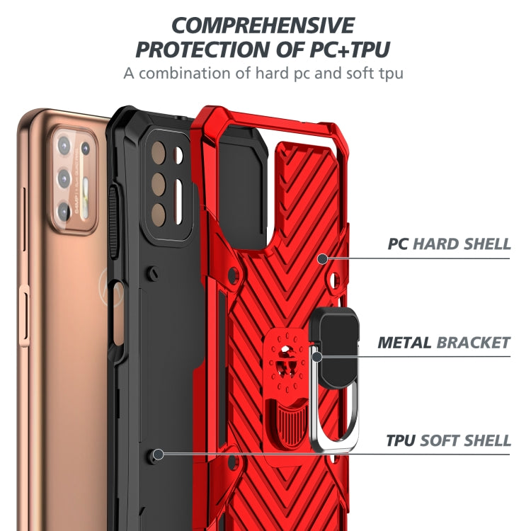 For Motorola Moto G9 Plus Cool Armor PC + TPU Shockproof Case with 360 Degree Rotation Ring Holder