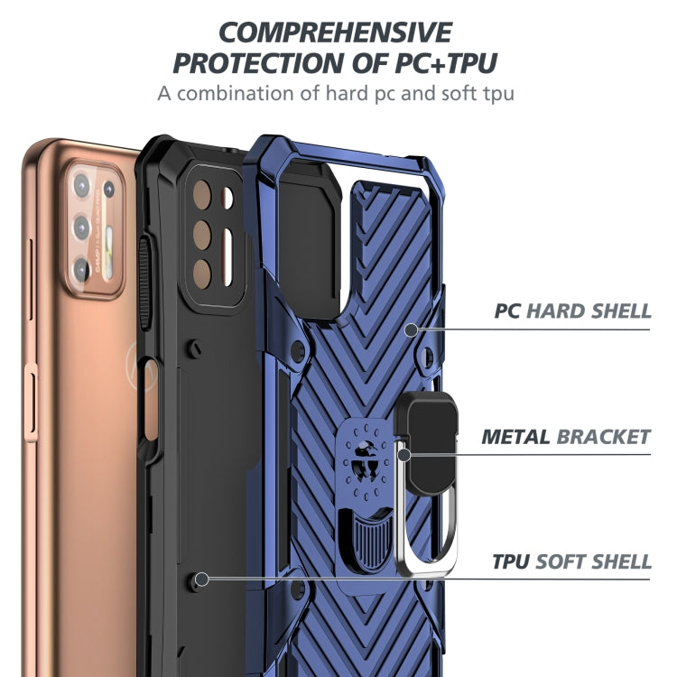 For Motorola Moto G9 Plus Cool Armor PC + TPU Shockproof Case with 360 Degree Rotation Ring Holder