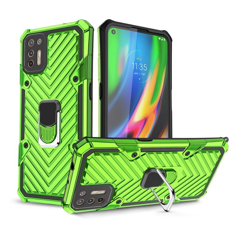 For Motorola Moto G9 Plus Cool Armor PC + TPU Shockproof Case with 360 Degree Rotation Ring Holder