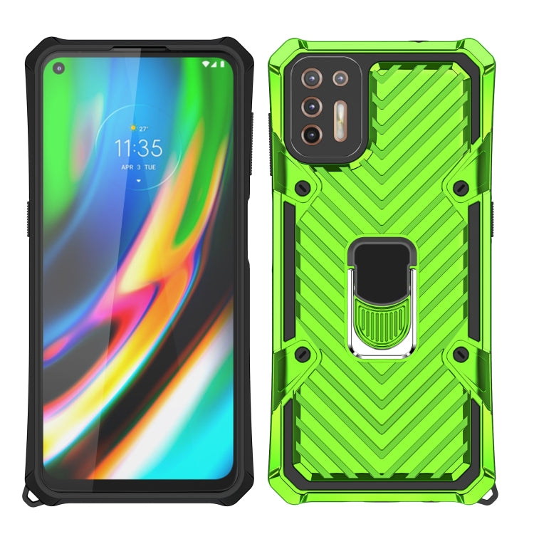 For Motorola Moto G9 Plus Cool Armor PC + TPU Shockproof Case with 360 Degree Rotation Ring Holder