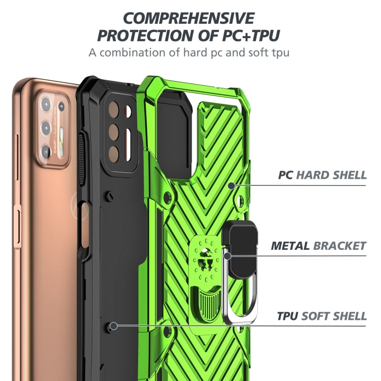 For Motorola Moto G9 Plus Cool Armor PC + TPU Shockproof Case with 360 Degree Rotation Ring Holder