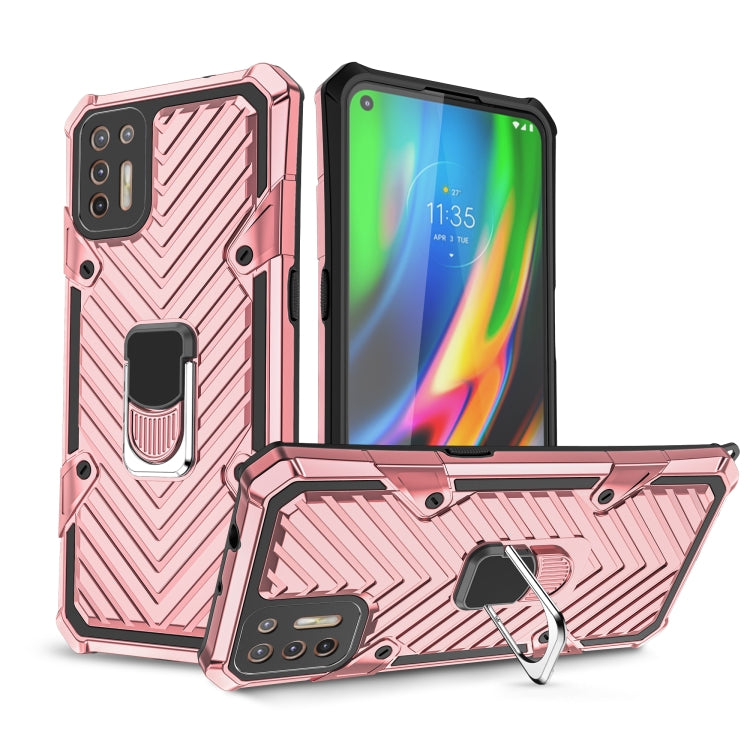 For Motorola Moto G9 Plus Cool Armor PC + TPU Shockproof Case with 360 Degree Rotation Ring Holder