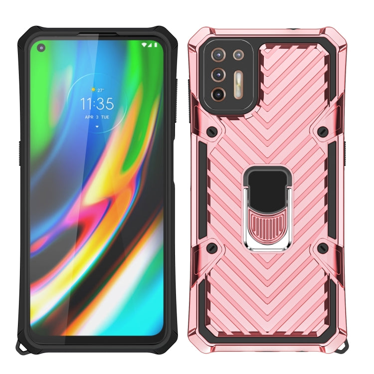 For Motorola Moto G9 Plus Cool Armor PC + TPU Shockproof Case with 360 Degree Rotation Ring Holder