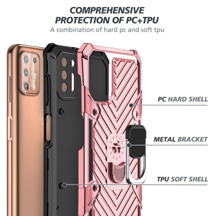 For Motorola Moto G9 Plus Cool Armor PC + TPU Shockproof Case with 360 Degree Rotation Ring Holder