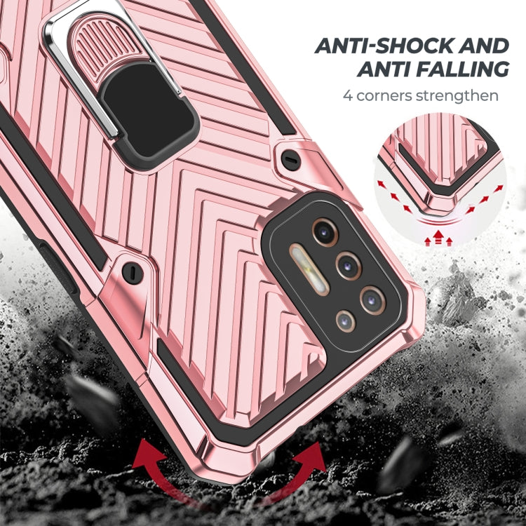 For Motorola Moto G9 Plus Cool Armor PC + TPU Shockproof Case with 360 Degree Rotation Ring Holder