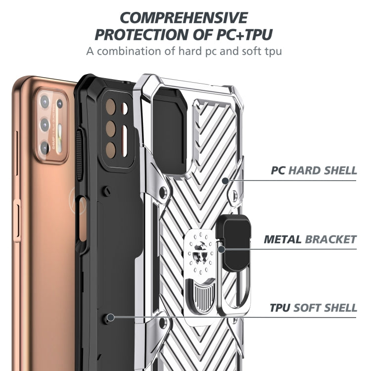 For Motorola Moto G9 Plus Cool Armor PC + TPU Shockproof Case with 360 Degree Rotation Ring Holder
