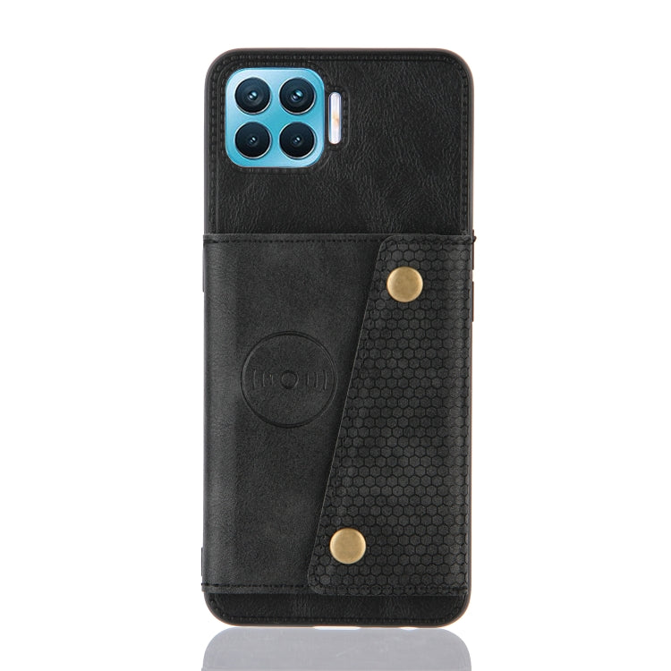 For OPPO F17 Pro Double Buckle PU + TPU Shockproof Magnetic Protective Case with Card Slots & Holder