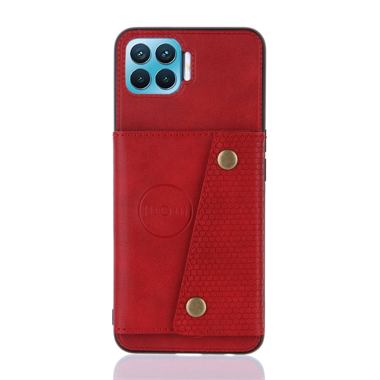 For OPPO F17 Pro Double Buckle PU + TPU Shockproof Magnetic Protective Case with Card Slots & Holder