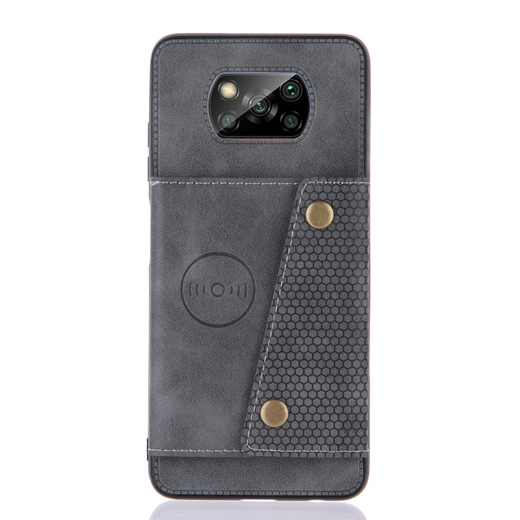 For Xiaomi Poco X3 Double Buckle PU + TPU Shockproof Magnetic Protective Case with Card Slots & Holder