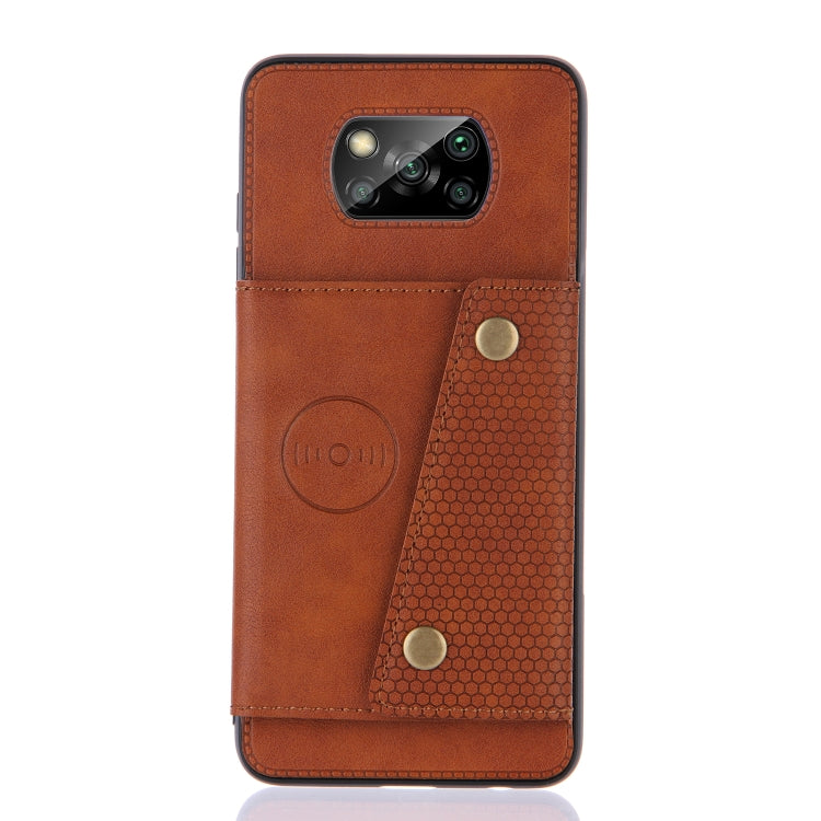 For Xiaomi Poco X3 Double Buckle PU + TPU Shockproof Magnetic Protective Case with Card Slots & Holder