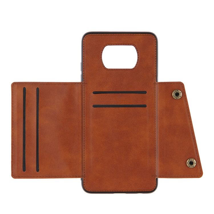 For Xiaomi Poco X3 Double Buckle PU + TPU Shockproof Magnetic Protective Case with Card Slots & Holder