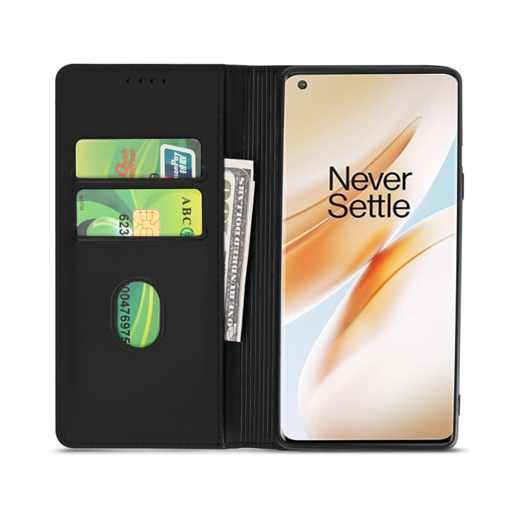 For OnePlus 8 Strong Magnetism Liquid Feel Horizontal Flip Leather Case with Holder & Card Slots & Wallet