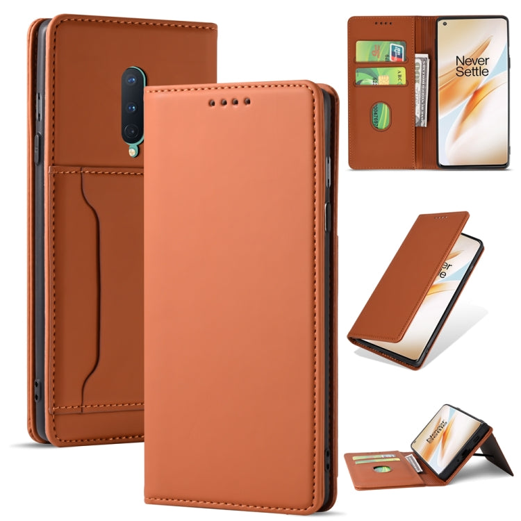 For OnePlus 8 Strong Magnetism Liquid Feel Horizontal Flip Leather Case with Holder & Card Slots & Wallet
