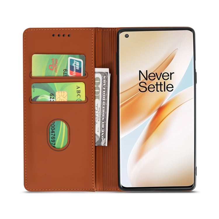 For OnePlus 8 Strong Magnetism Liquid Feel Horizontal Flip Leather Case with Holder & Card Slots & Wallet