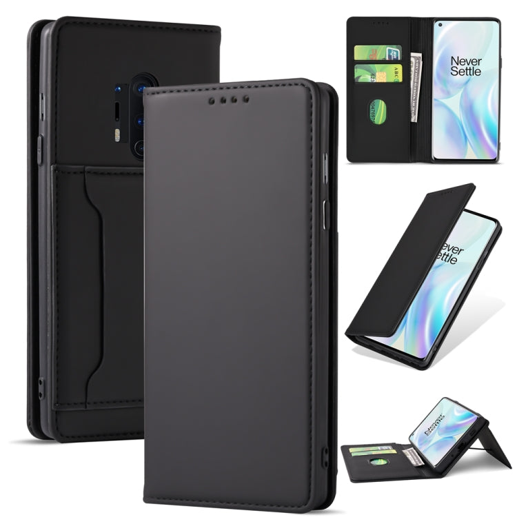 For OnePlus 8 Pro Strong Magnetism Liquid Feel Horizontal Flip Leather Case with Holder & Card Slots & Wallet