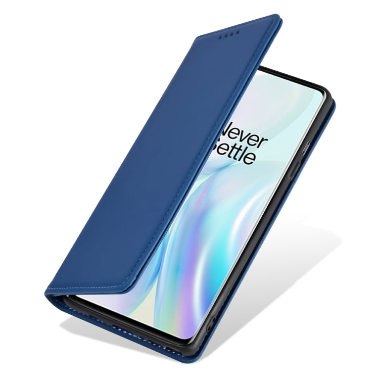 For OnePlus 8 Pro Strong Magnetism Liquid Feel Horizontal Flip Leather Case with Holder & Card Slots & Wallet