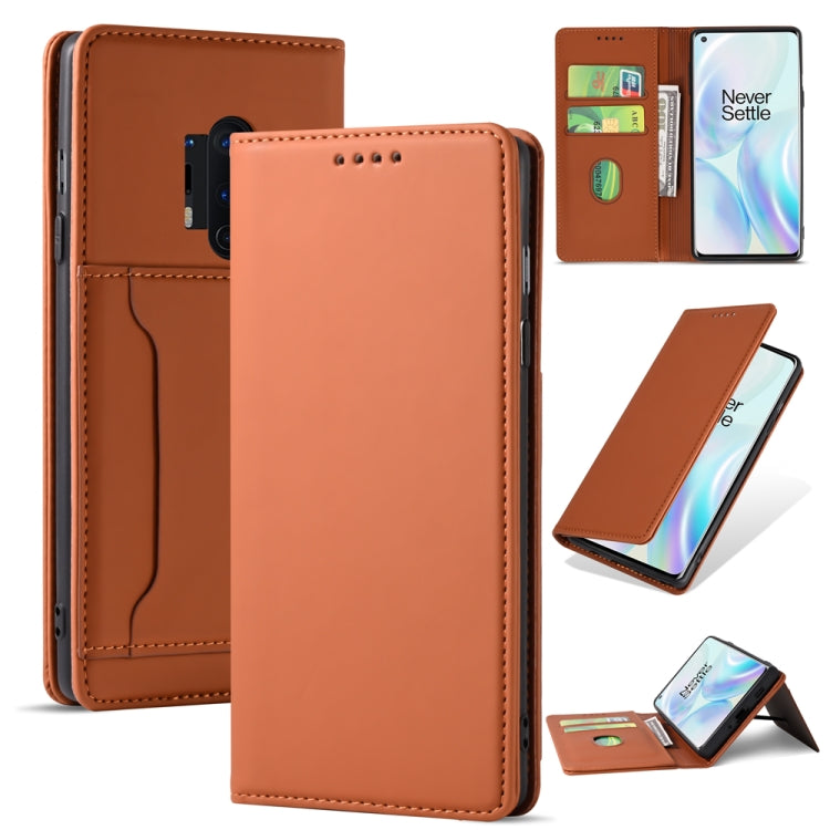For OnePlus 8 Pro Strong Magnetism Liquid Feel Horizontal Flip Leather Case with Holder & Card Slots & Wallet