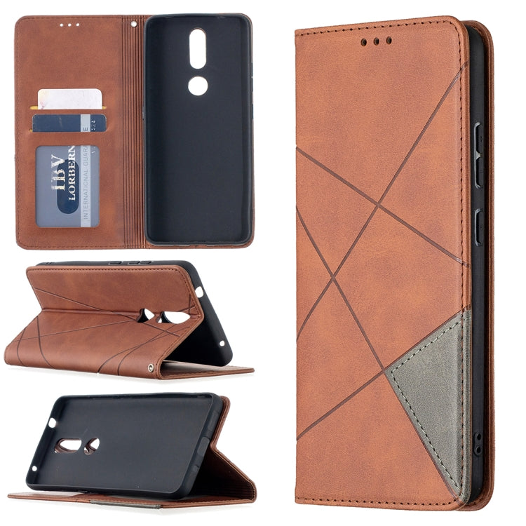 For Nokia 2.4 Rhombus Texture Horizontal Flip Magnetic Leather Case with Holder & Card Slots