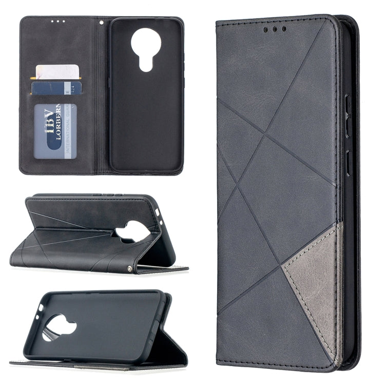 For Nokia 3.4 Rhombus Texture Horizontal Flip Magnetic Leather Case with Holder & Card Slots