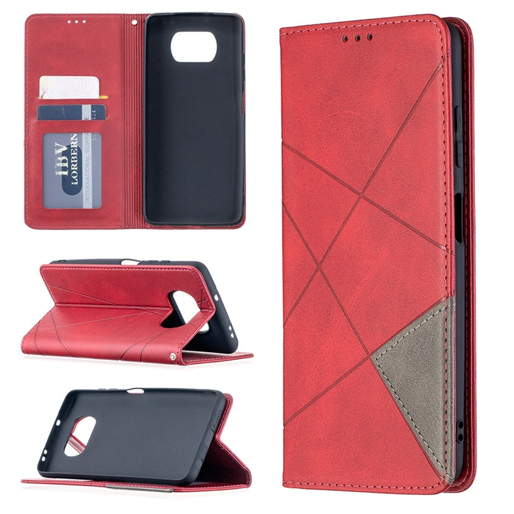 For Xiaomi Mi Poco X3 Rhombus Texture Horizontal Flip Magnetic Leather Case with Holder & Card Slots
