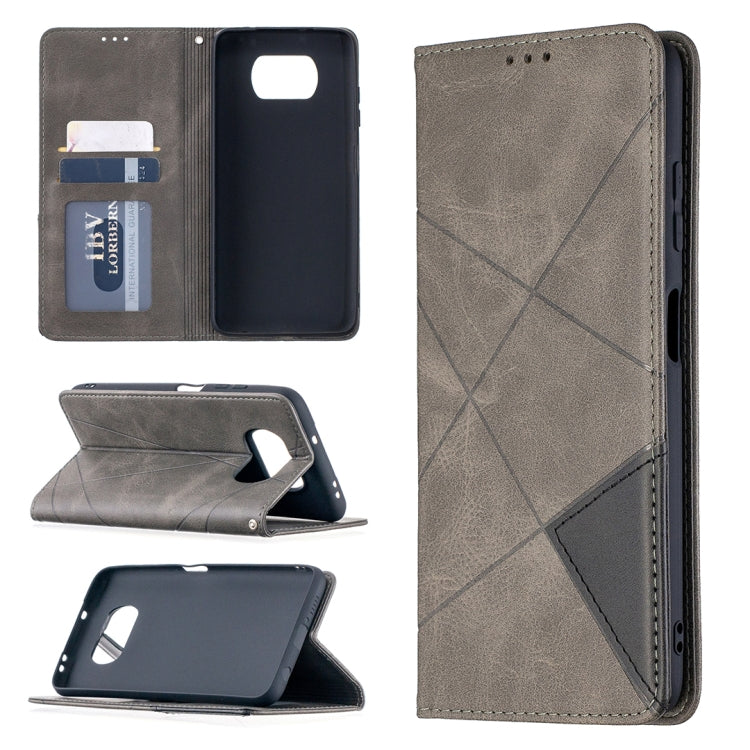 For Xiaomi Mi Poco X3 Rhombus Texture Horizontal Flip Magnetic Leather Case with Holder & Card Slots