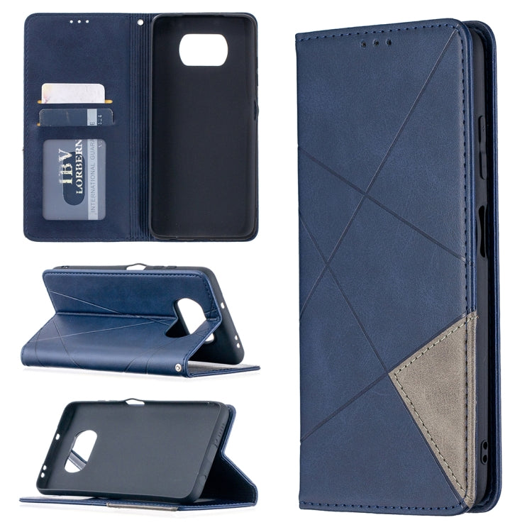 For Xiaomi Mi Poco X3 Rhombus Texture Horizontal Flip Magnetic Leather Case with Holder & Card Slots