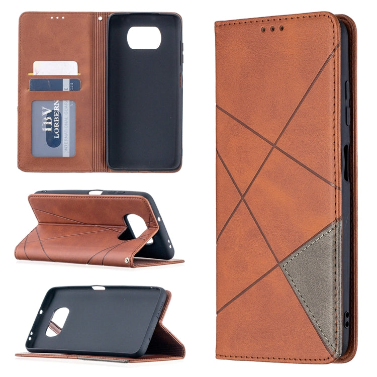 For Xiaomi Mi Poco X3 Rhombus Texture Horizontal Flip Magnetic Leather Case with Holder & Card Slots