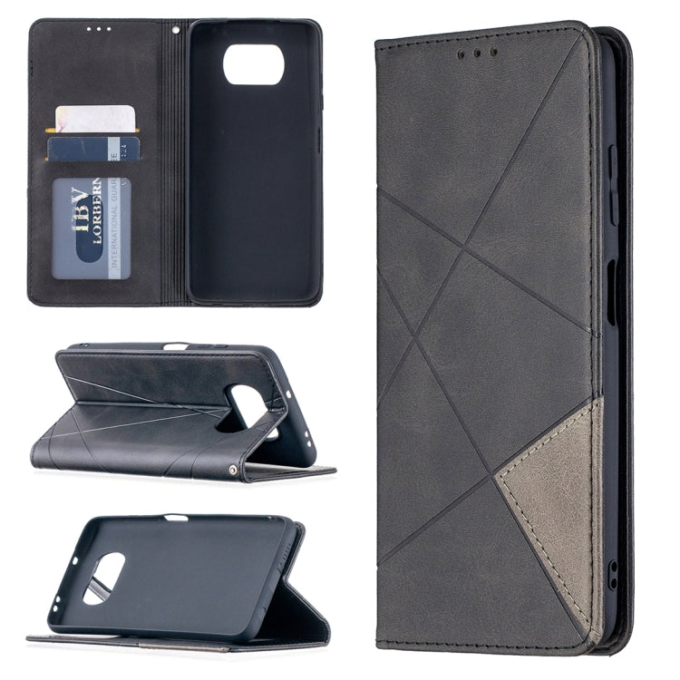 For Xiaomi Mi Poco X3 Rhombus Texture Horizontal Flip Magnetic Leather Case with Holder & Card Slots