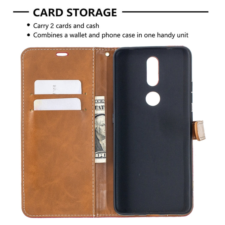 For Nokia 2.4 Color Matching Denim Texture Leather Case with Holder & Card Slots & Wallet & Lanyard