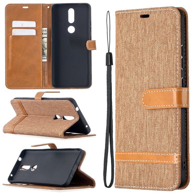 For Nokia 2.4 Color Matching Denim Texture Leather Case with Holder & Card Slots & Wallet & Lanyard