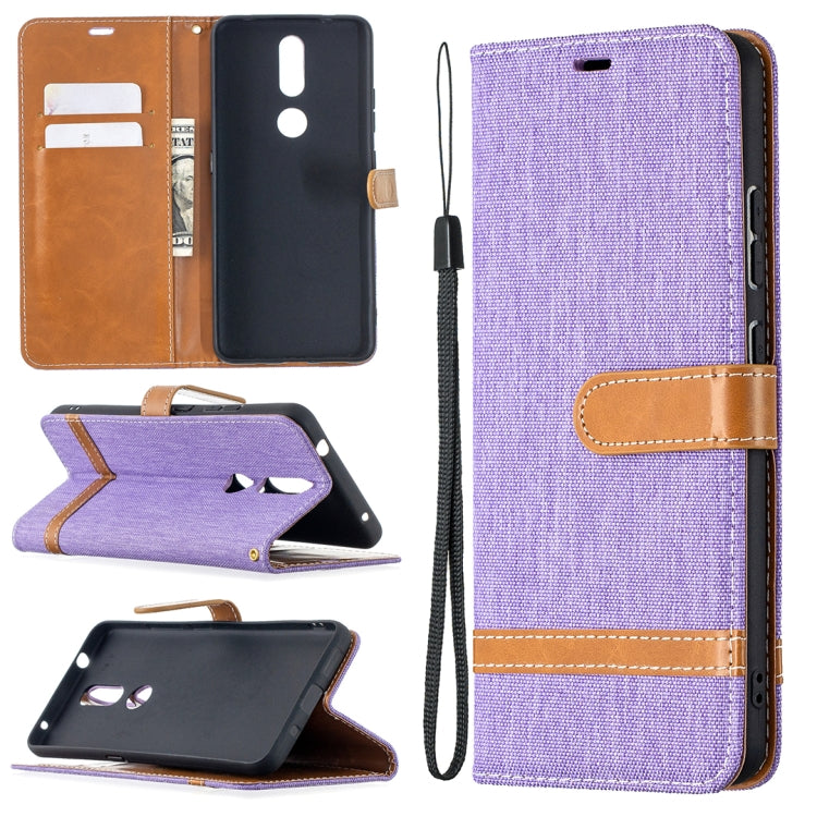 For Nokia 2.4 Color Matching Denim Texture Leather Case with Holder & Card Slots & Wallet & Lanyard