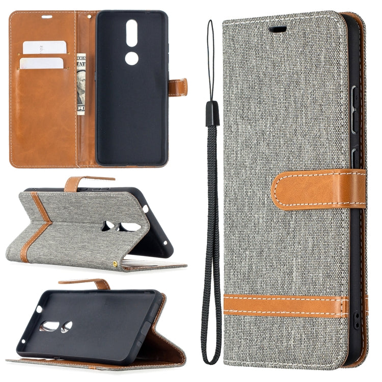 For Nokia 2.4 Color Matching Denim Texture Leather Case with Holder & Card Slots & Wallet & Lanyard