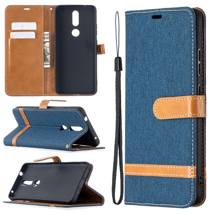 For Nokia 2.4 Color Matching Denim Texture Leather Case with Holder & Card Slots & Wallet & Lanyard