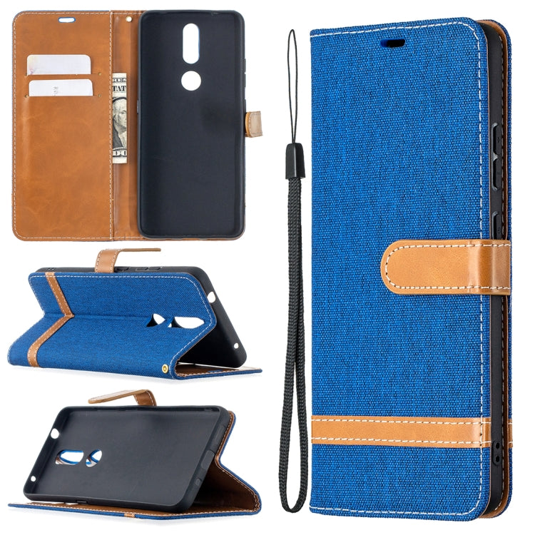 For Nokia 2.4 Color Matching Denim Texture Leather Case with Holder & Card Slots & Wallet & Lanyard