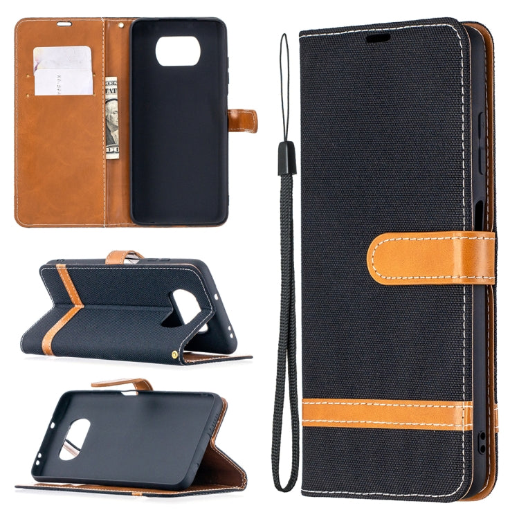 For Xiaomi Mi Poco X3 Color Matching Denim Texture Leather Case with Holder & Card Slots & Wallet & Lanyard