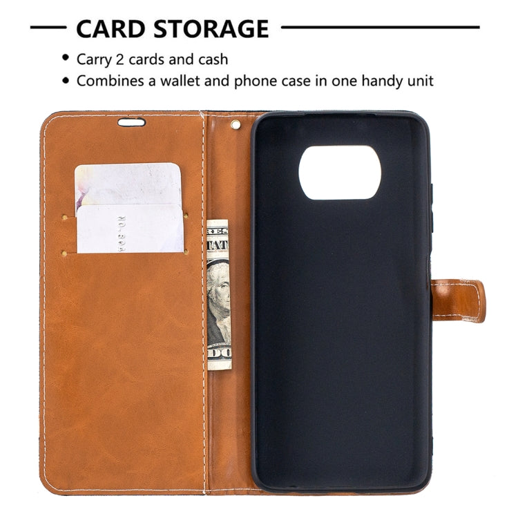 For Xiaomi Mi Poco X3 Color Matching Denim Texture Leather Case with Holder & Card Slots & Wallet & Lanyard