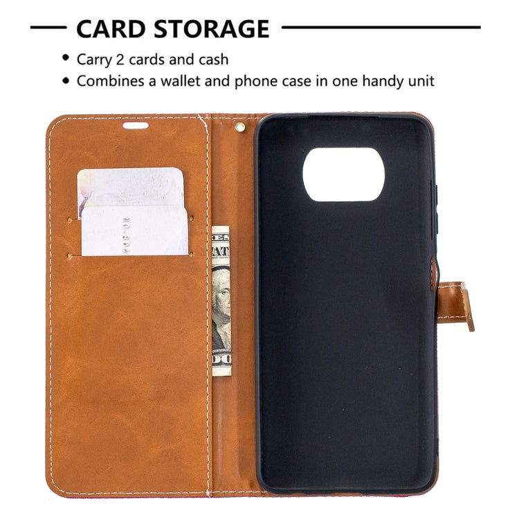 For Xiaomi Mi Poco X3 Color Matching Denim Texture Leather Case with Holder & Card Slots & Wallet & Lanyard