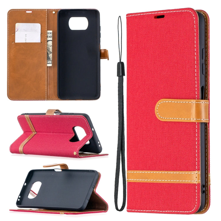 For Xiaomi Mi Poco X3 Color Matching Denim Texture Leather Case with Holder & Card Slots & Wallet & Lanyard