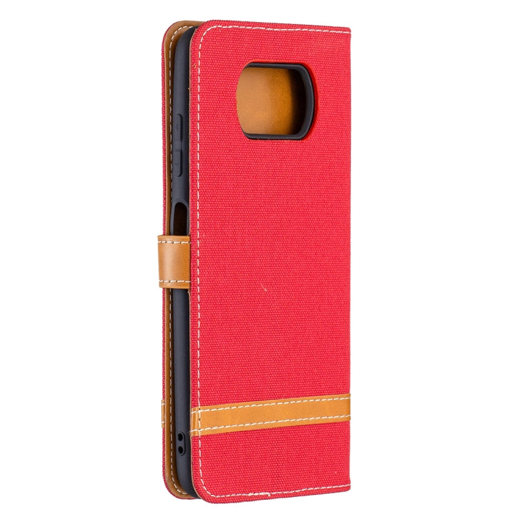 For Xiaomi Mi Poco X3 Color Matching Denim Texture Leather Case with Holder & Card Slots & Wallet & Lanyard