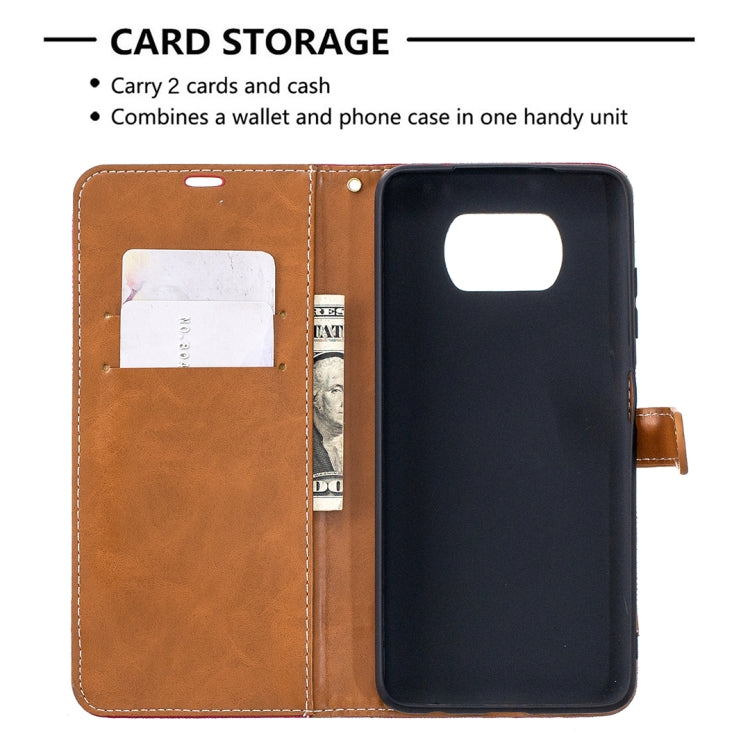 For Xiaomi Mi Poco X3 Color Matching Denim Texture Leather Case with Holder & Card Slots & Wallet & Lanyard