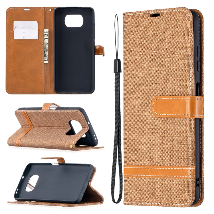For Xiaomi Mi Poco X3 Color Matching Denim Texture Leather Case with Holder & Card Slots & Wallet & Lanyard