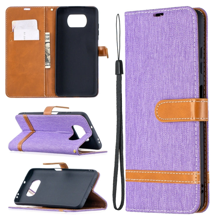 For Xiaomi Mi Poco X3 Color Matching Denim Texture Leather Case with Holder & Card Slots & Wallet & Lanyard