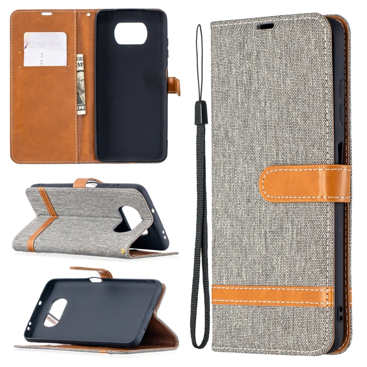 For Xiaomi Mi Poco X3 Color Matching Denim Texture Leather Case with Holder & Card Slots & Wallet & Lanyard