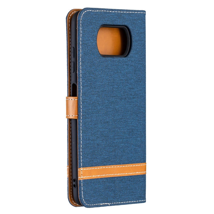 For Xiaomi Mi Poco X3 Color Matching Denim Texture Leather Case with Holder & Card Slots & Wallet & Lanyard