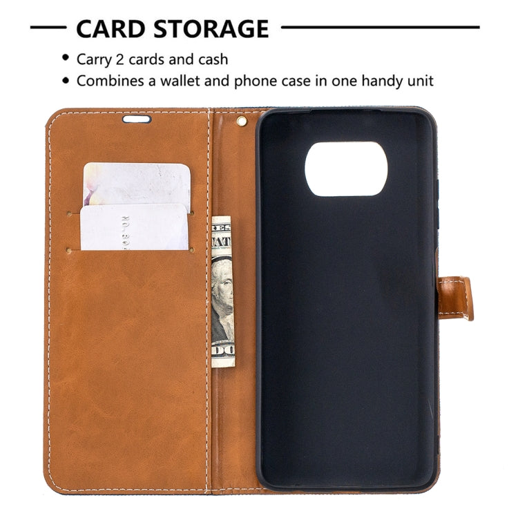 For Xiaomi Mi Poco X3 Color Matching Denim Texture Leather Case with Holder & Card Slots & Wallet & Lanyard