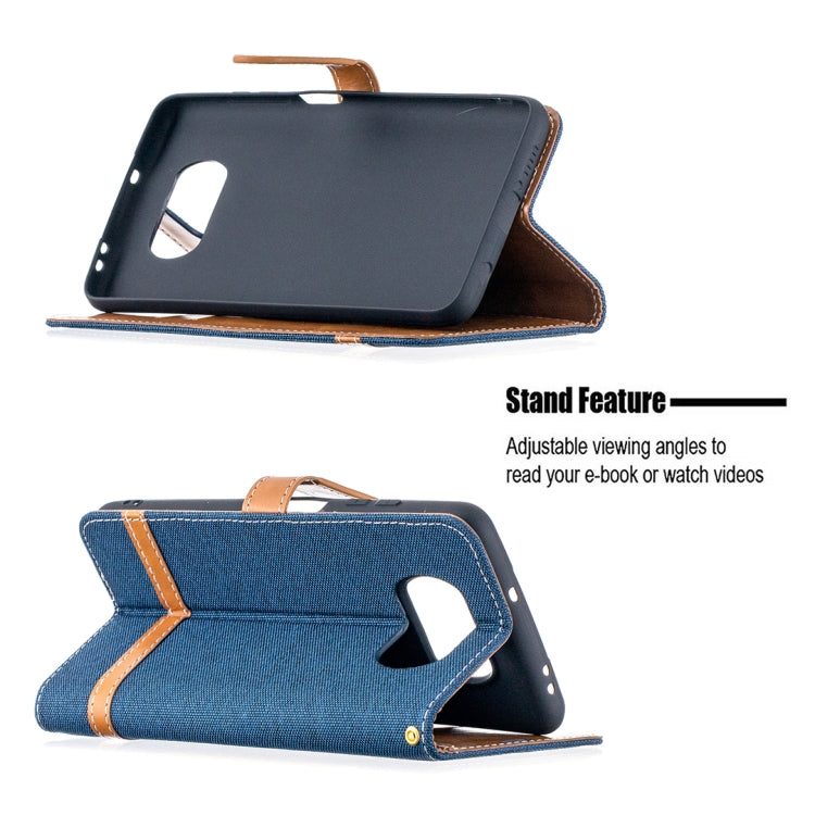 For Xiaomi Mi Poco X3 Color Matching Denim Texture Leather Case with Holder & Card Slots & Wallet & Lanyard