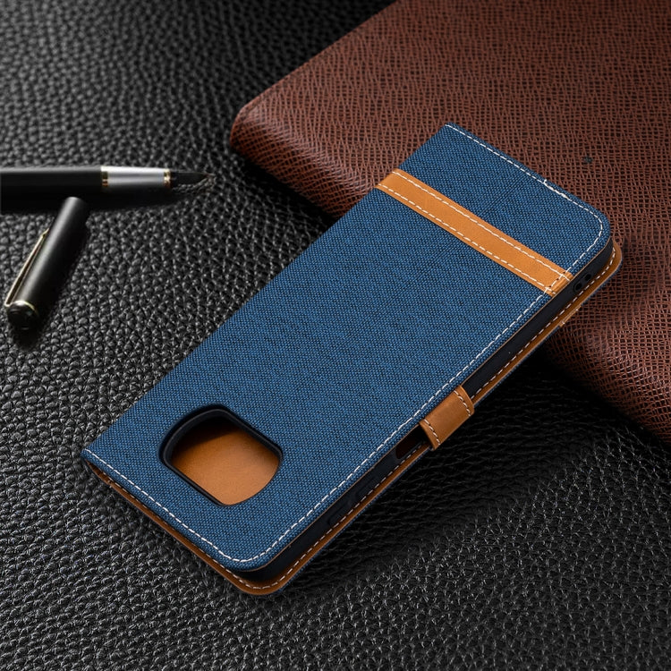 For Xiaomi Mi Poco X3 Color Matching Denim Texture Leather Case with Holder & Card Slots & Wallet & Lanyard