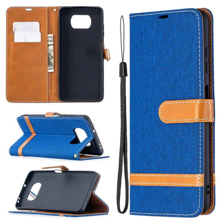 For Xiaomi Mi Poco X3 Color Matching Denim Texture Leather Case with Holder & Card Slots & Wallet & Lanyard